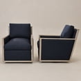 thumbnail image 3 of 27" Wide Oak Wood Frame Performance Fabric Swivel Armchair Set of 2, No Assembly Down Fill Upholstered Swivel Barrel Chair with Removable Pillow Back for Living Room, Bedroom (Indigo), 3 of 15