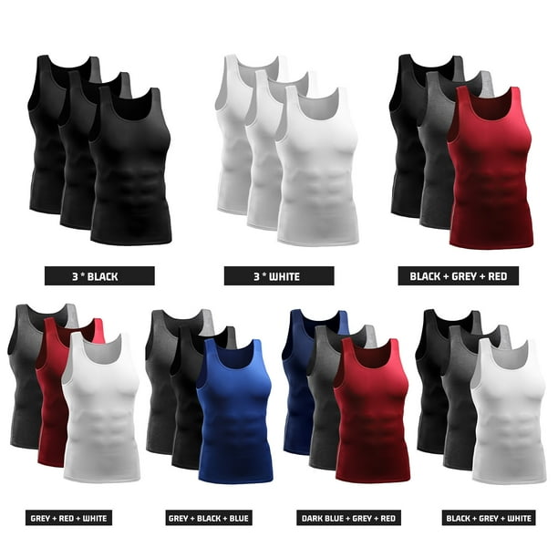 TFixol Camiseta sin mangas de compresión para hombre, paquete de 3 chalecos ajustados de secado rápido que absorben la humedad