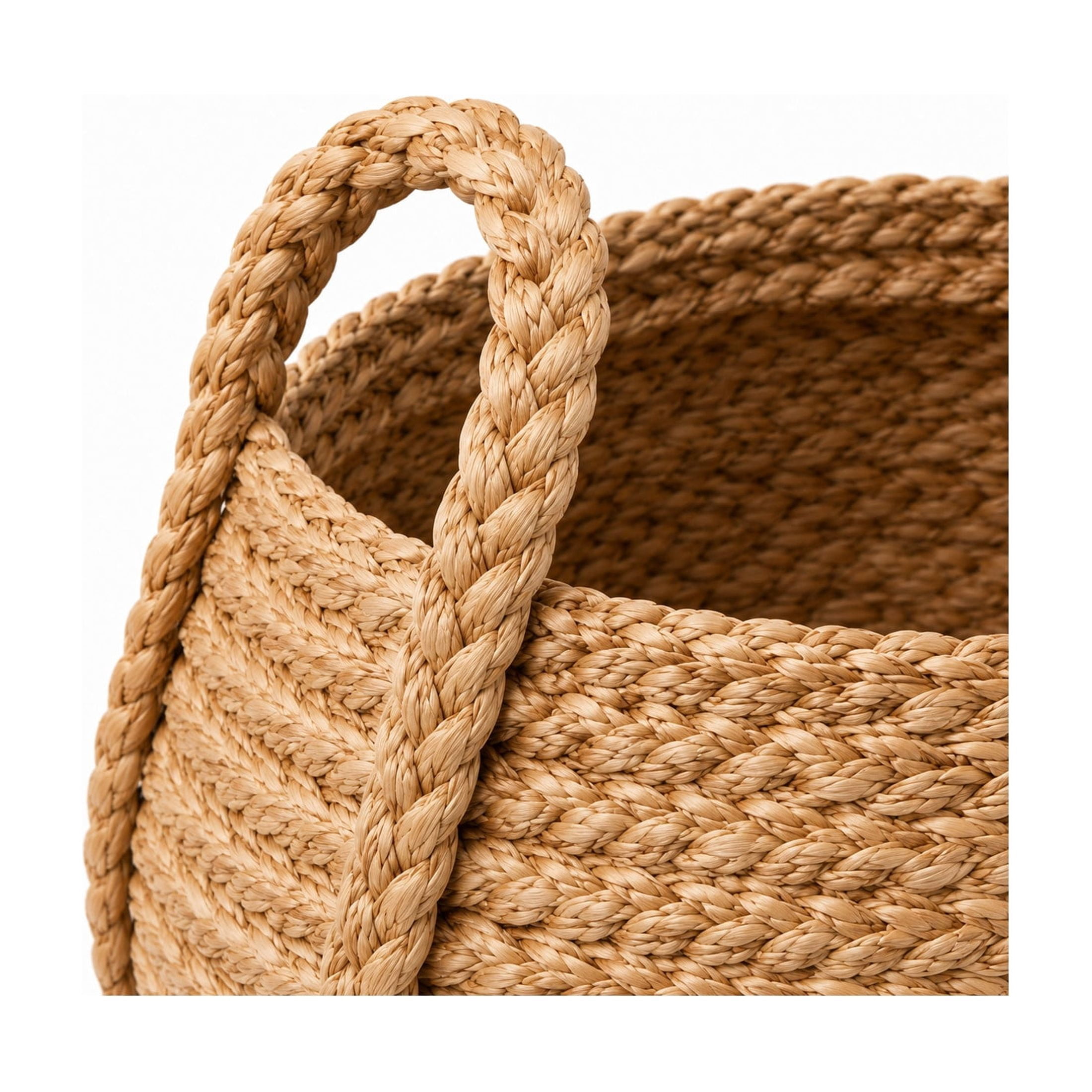 DecMode 15" x 12" Brown Seagrass Handmade Woven Storage Basket with Braided Handles, 1-Piece