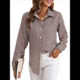 thumbnail image 2 of Camisas de Mujer con Botones, Casuales, de Larga, A Cuadros, con Estampados, Blusas Holgadas con Cuello A . Color Café S, 2 of 8