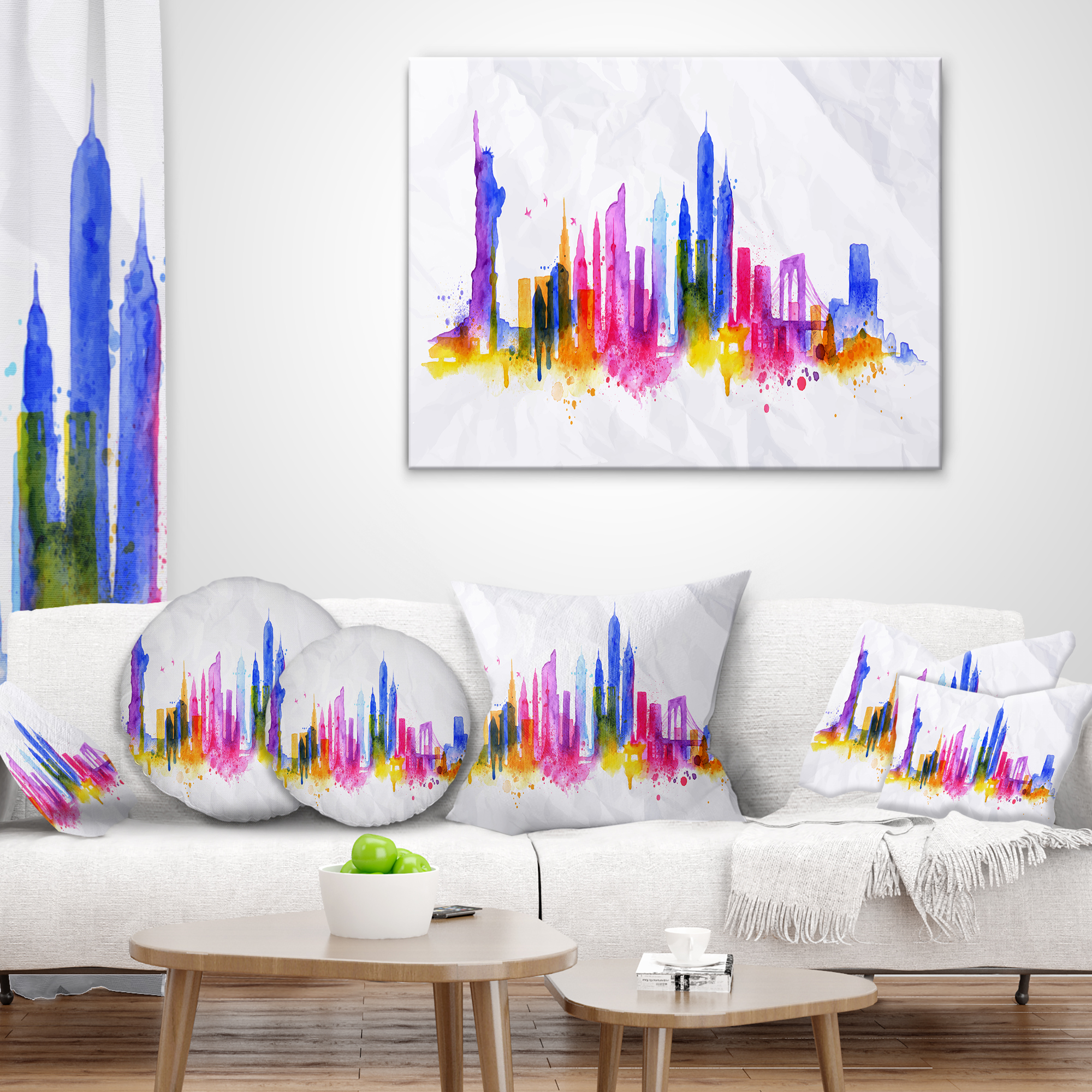 Designart Silhouette Overlay New York - Cityscape Throw Pillow - 12x20