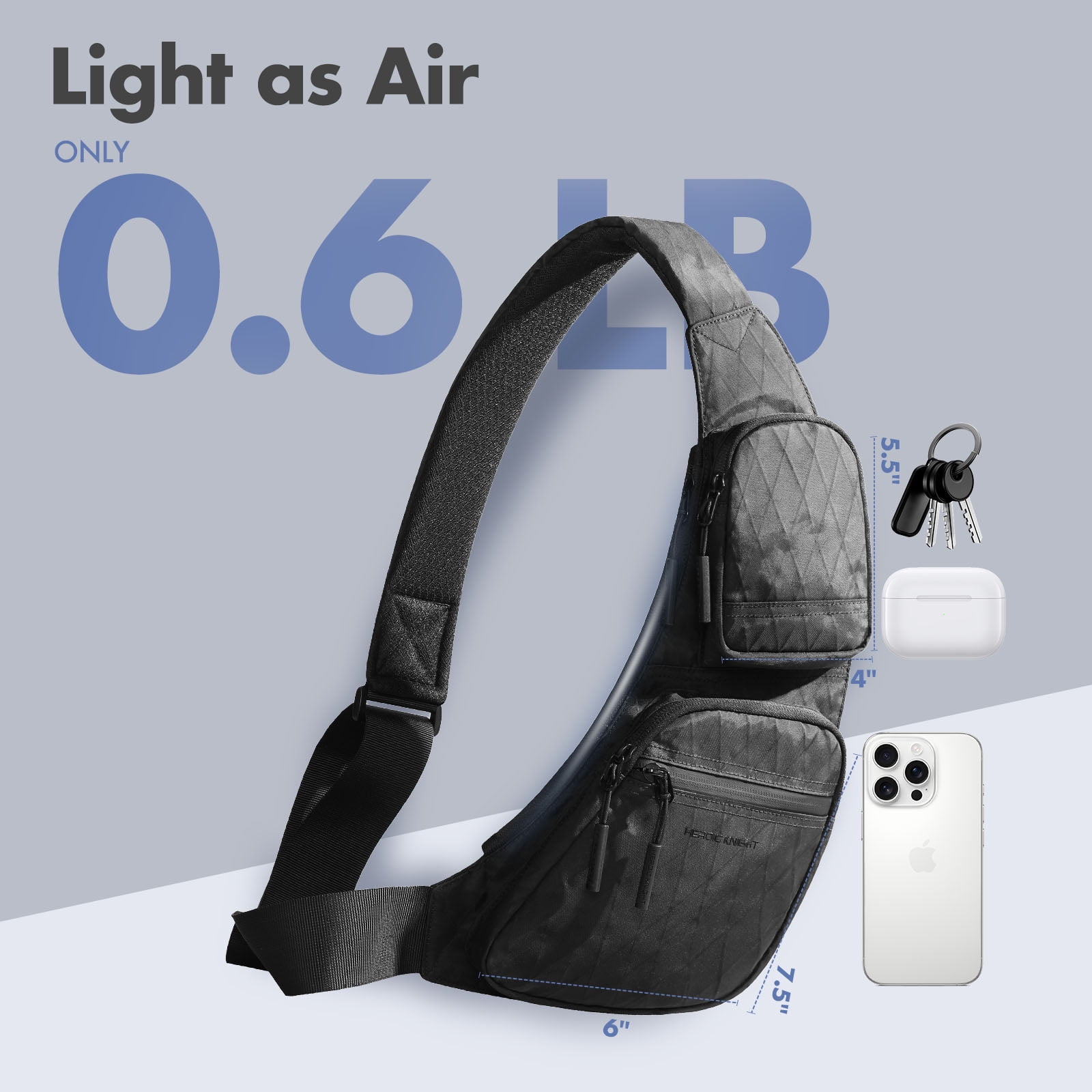 HEROIC KNIGHT Sling Bag for Men Women, Waterproof & Lightweight Crossbody Bag with Multiple Pockets for Casual Travel Sport Hiking, Black