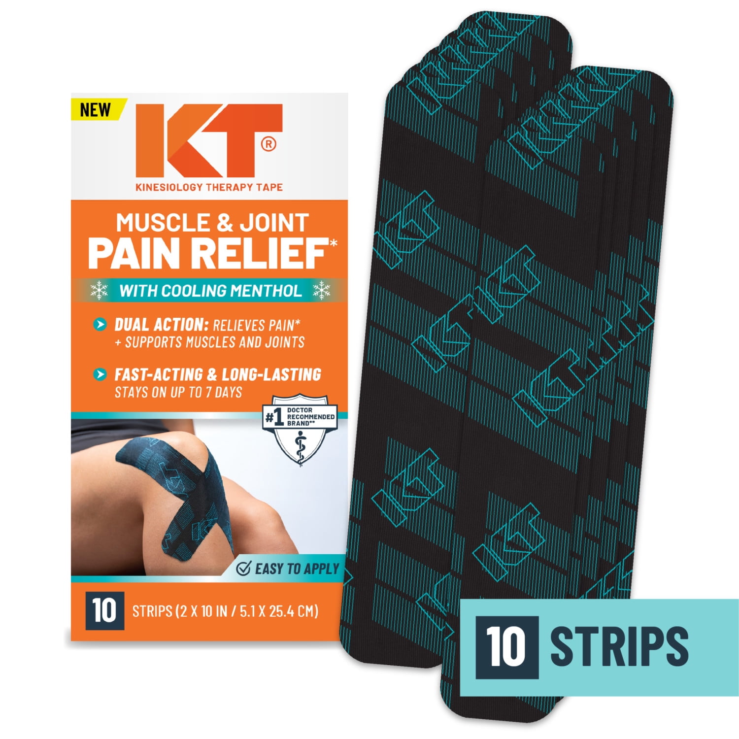 (2 pack) KT Tape Muscle and Joint Support for Everyday Pain Relief, Menthol Infused, 10 Precut Strips
