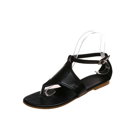 

Wazshop Ladies Thong Shoes Flip Flop Gladiator Sandals Ankle Strap Flat Sandal Comfort Clip Toe Women Buckle Casual Black 5