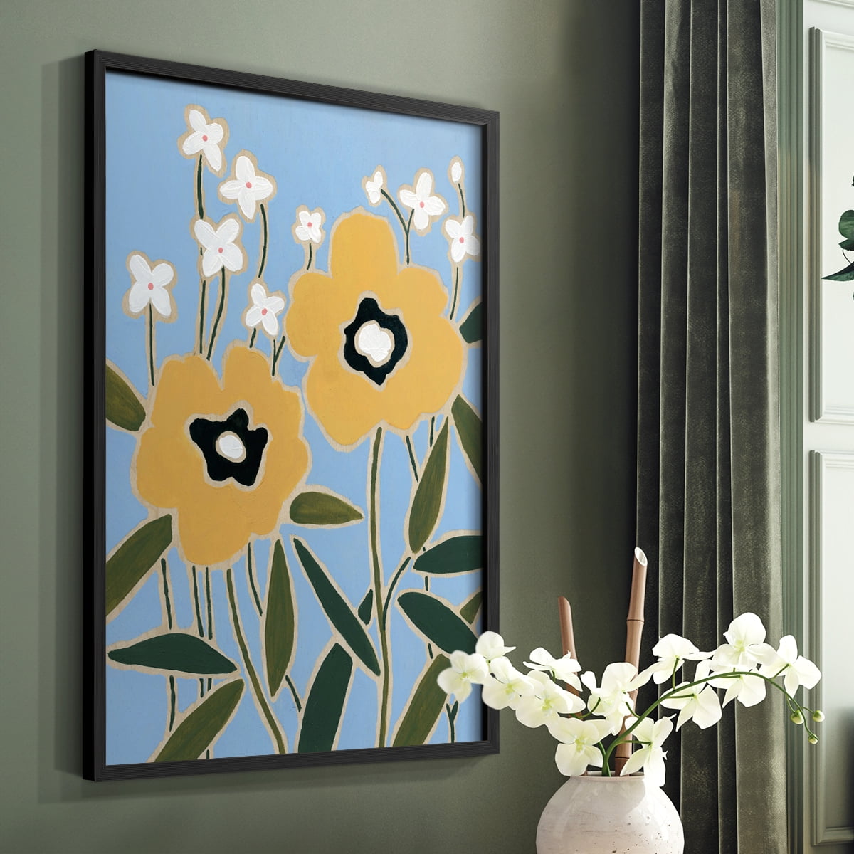 Woodblock Floral II Framed Print - Solid Wood in Single Picture Frame Solid Wood 2 Framed Print