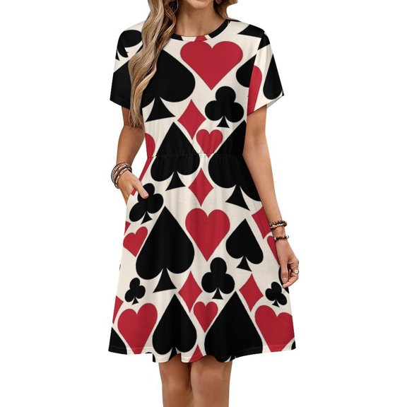 Casino Fun Dress Fashion Beach Short Sleeve Dresses Female Party Printed Sundress