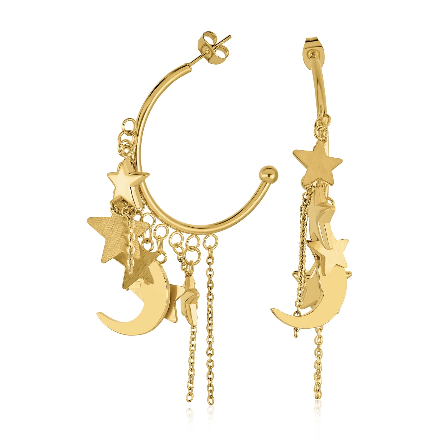 gold 26mm moon star hoop earring endless hoops earrings