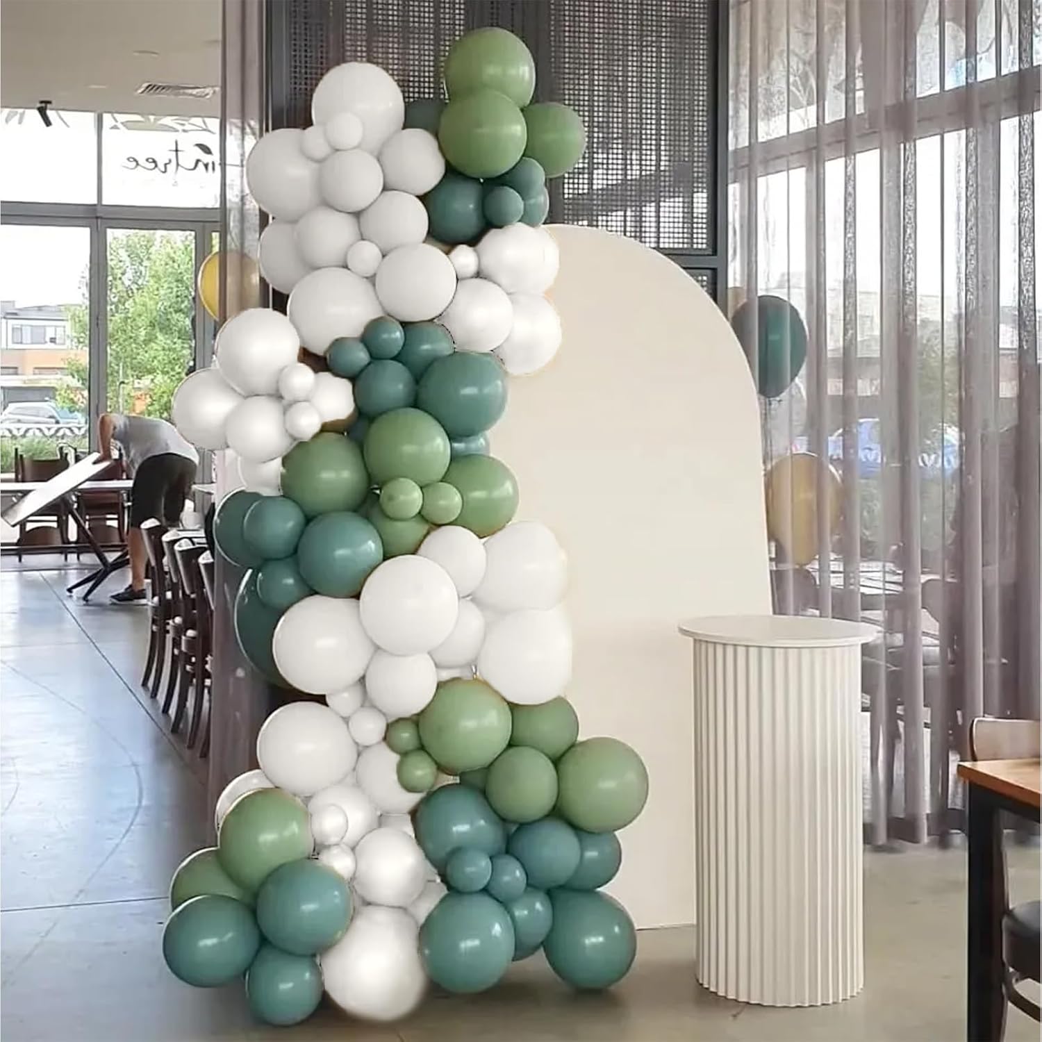 Sage Green and White Balloons, 12 Inch Olive Green Dusty Slate Blue Ivory White Clear Latex Helium Party Balloons for Boys Birthday Baby Shower Wedding  Woodland Jungle Theme Party Decorations