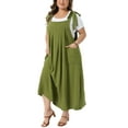 thumbnail image 4 of Agnes Orinda Women's Plus Size St. Patrick's Day Pinafore Dress Tie Shoulder Strap Pleated Jumper Dress Casual Overall Dress with Pockets 3X Army Green, 4 of 6