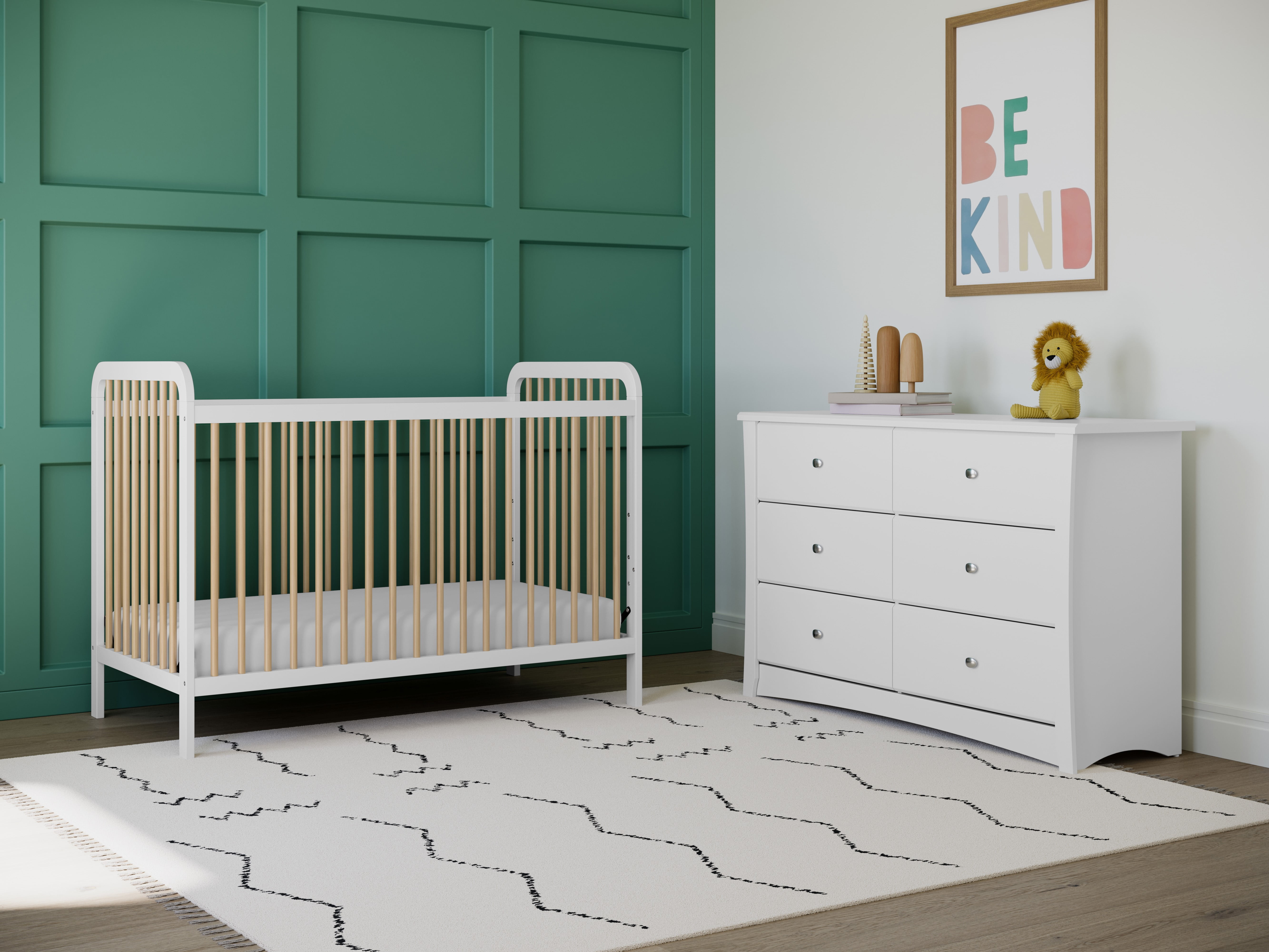 Storkcraft Pasadena 3-in-1 Convertible Baby Crib, White with Driftwood