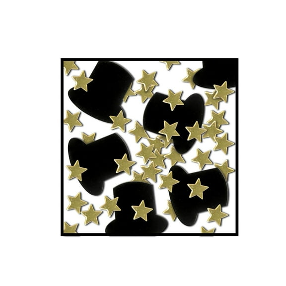 Beistle Black & Gold Top Hats & Mini Stars Confetti (12 Packages/Case)