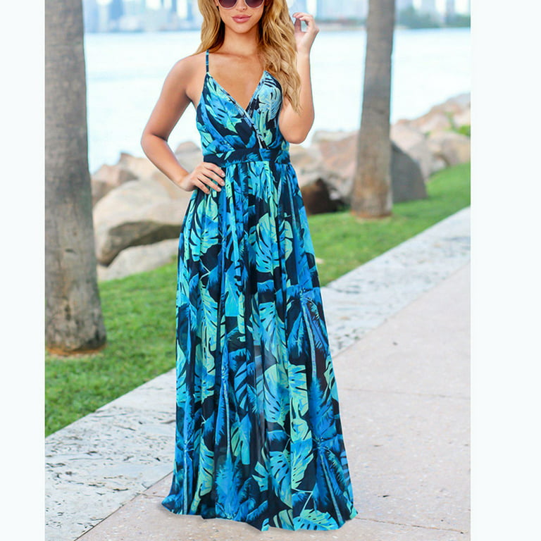 Women's Summer Dress Wide Shoulder Strap Floral Print Bohemian Casual Beach  Dress Cover Ups for Swimwear Women 