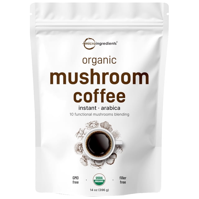 Organic Instant 10 in 1 Mushroom Coffee Powder, 14 Ounce (158 Servings) | Premium Arabica Coffee with Lion’s Mane, Chaga, Reishi,& More| Immune Support