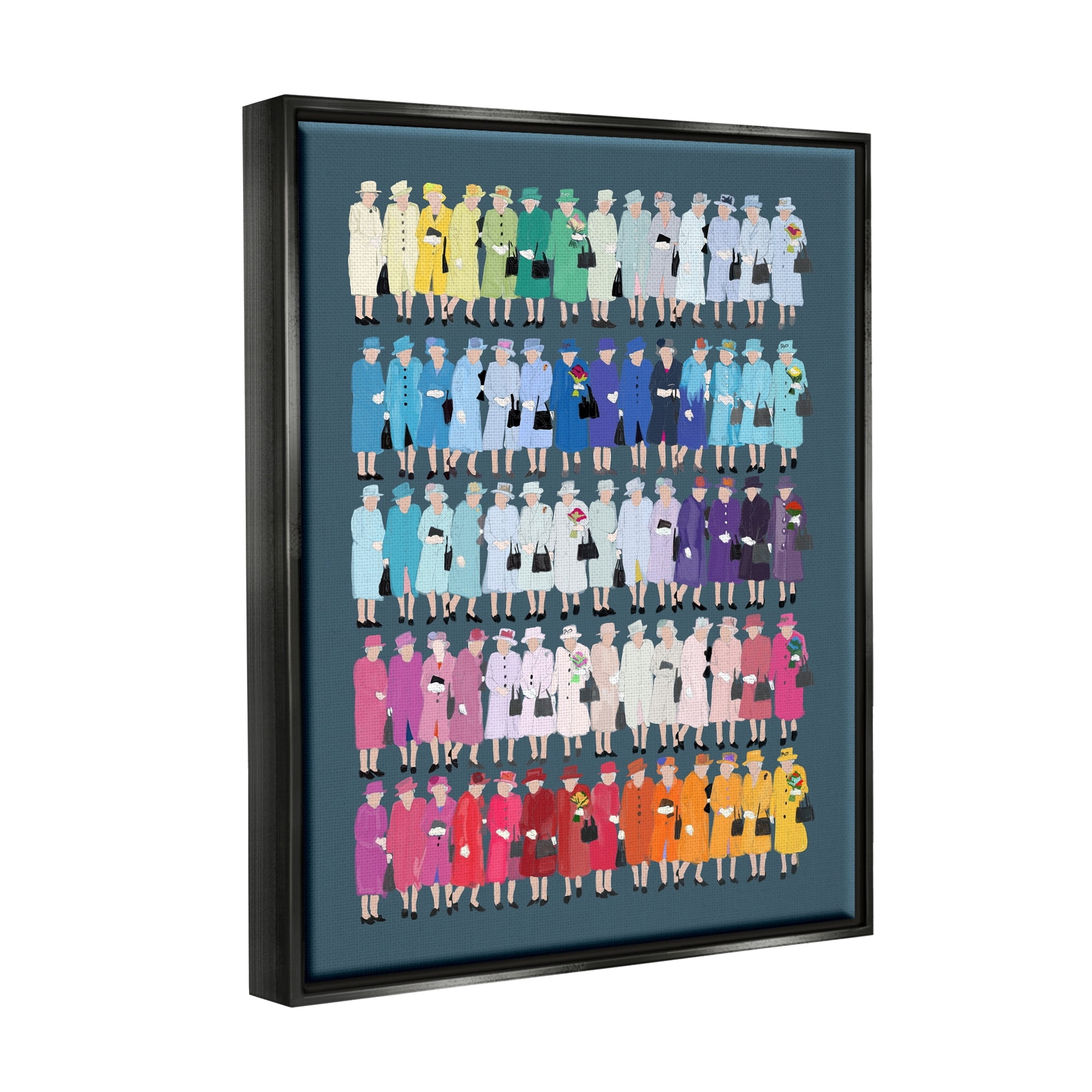 Stupell Industries Varied Pop Style Royal Queen Fashion Rainbow Graphic Art Jet Black Floating Framed Canvas Print Wall Art, Design by Amelia Noyes