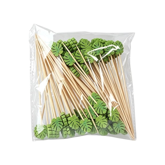 LLDYYDS 100 Pcs Monstera Leaf Picks, Fancy Toothpicks for Appetizers, 4.7 In Long Bamboo Fruit Skewers Decorative Drinks Food Sticks