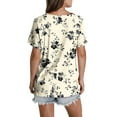 thumbnail image 4 of HOMBOM Beige Women Blouses Dressy Tunic 2025 Summer Short Sleeve Pleated V Neck Floral Shirts XL, 4 of 7