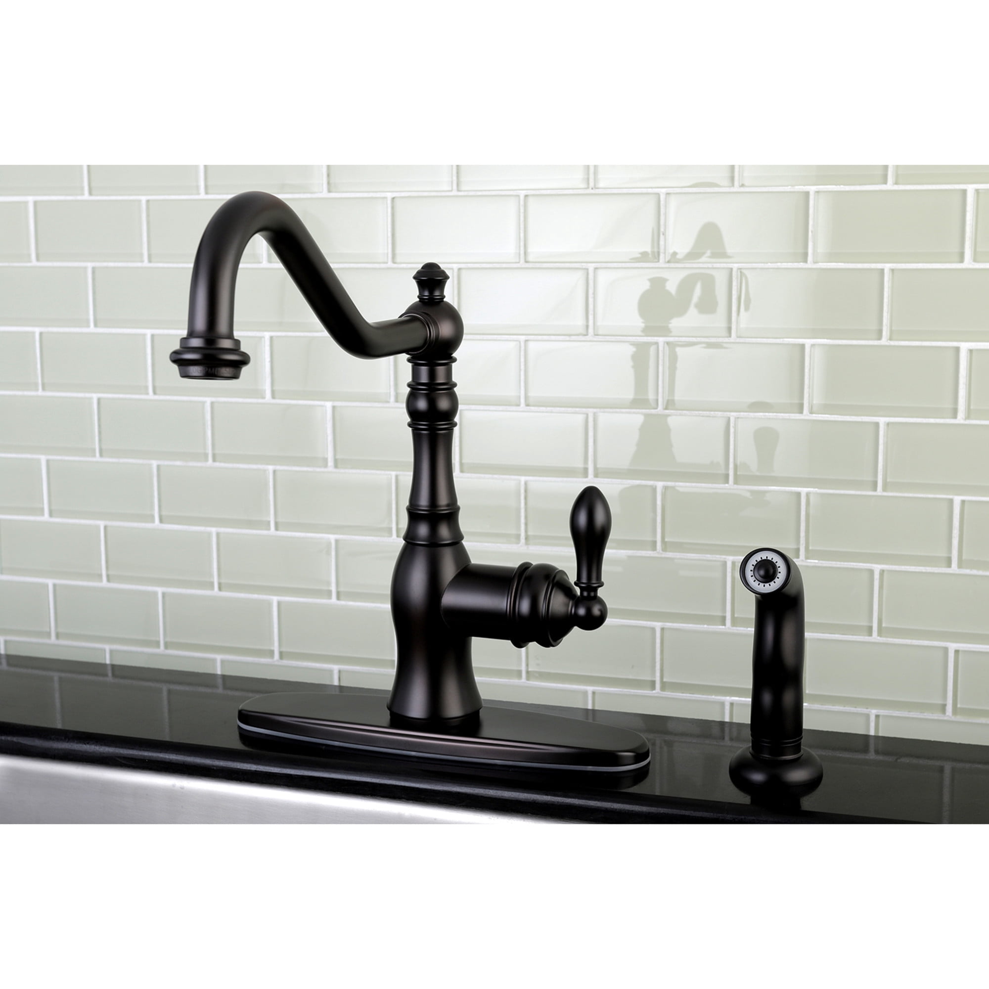 Kingston Brass GSY7705ACLSP American Classic Single-Handle 2-or-4 Hole Deck Mount Kitchen Faucet with Side Sprayer in Oil Rubbed Bronze