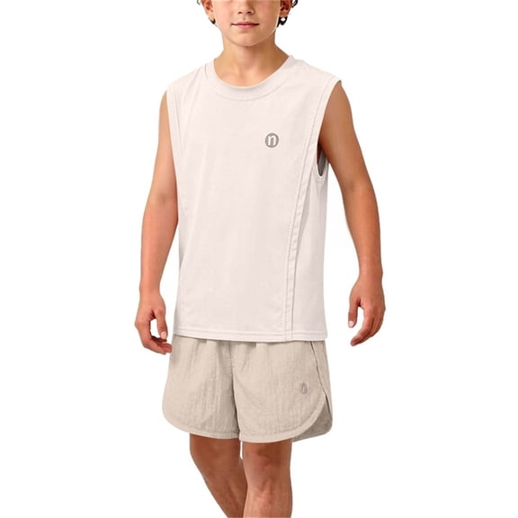 NAISIBABY Boys Athletic Sets, Tank Tops and Shorts 2-Piece UPF50 Quick Dry Active Fit Lightweight Activewear Outfits White Size 7-8