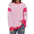 thumbnail image 2 of Siilsaa Women Oversized Striped Crewneck Sweatshirt Long Sleeve Color Block Pullover Tops Casual Loose Workout Shirt RD1,2XL, 2 of 4