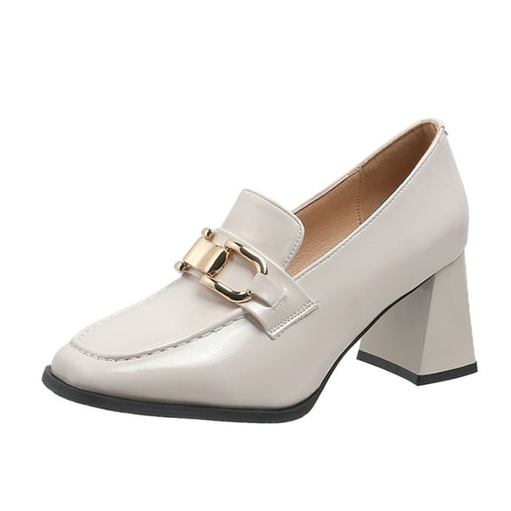 adviicd Women's Pumps Womens Platform Pumps Strap Chunky High Heels Buckle Business Casual Dress Shoes (White,7.5)