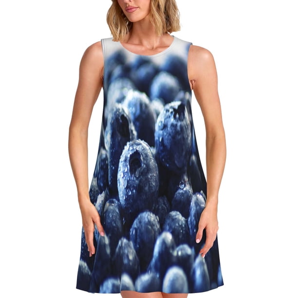Balery Blueberry Vestidos de verano para mujer con estampado: vestido holgado sin mangas, vestido playero informal y cómodo para días calurosos.