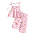 thumbnail image 1 of DXOUPM Kids Girls Clothes Set Summer Cotton Linen Tie Up Ruffle Tank Tops Bell Bottom Pants, 1 of 3