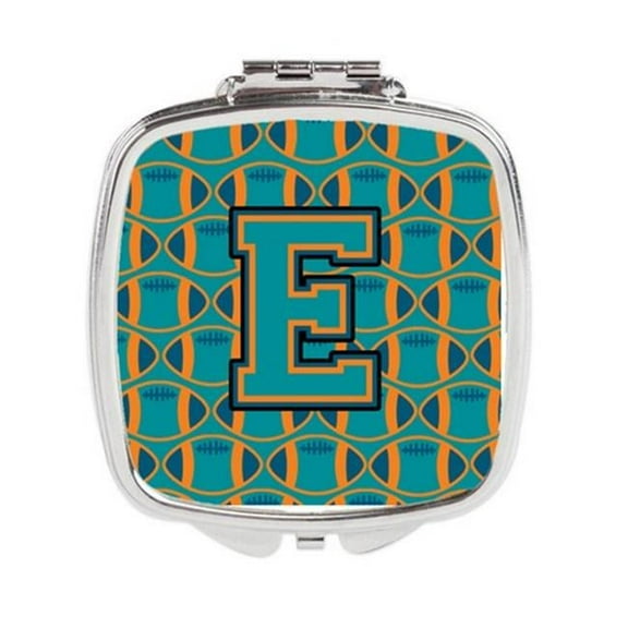 Letter E Football Aqua - Orange & Marine Blue Compact Mirror