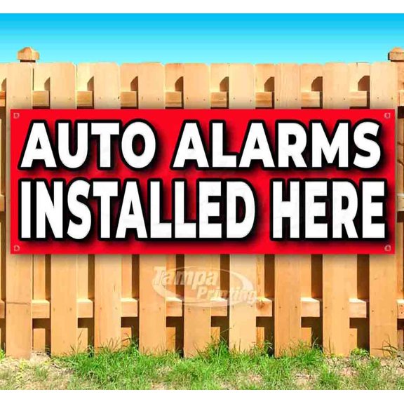 Auto Alarms Installed Here 13 oz Vinyl Banner With Metal Grommets