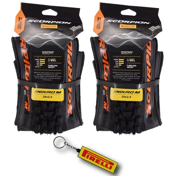 Pirelli Scorpion Enduro M Orange Color 29x2.4 Mountain Bicycle Tire Tubeless Ready, HardWALL 60 TPI High-Performance All-Terrain Tire for Enduro Trail & Aggressive XC Mountain Bike w/Keychain (2 Pk)