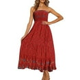 thumbnail image 2 of Rovga Women Casual Floral Printing Summer Boho Strapless Sleeveless Ruffle Beach Maxi Tiered Midi Dress Stylish Dailywear, 2 of 9