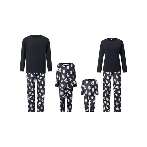 RUINIXCW Family Matching Halloween Ghost Pajama Set Black Long Sleeve Sleepwear with Pants for Trick or Treat Party Holiday Photos