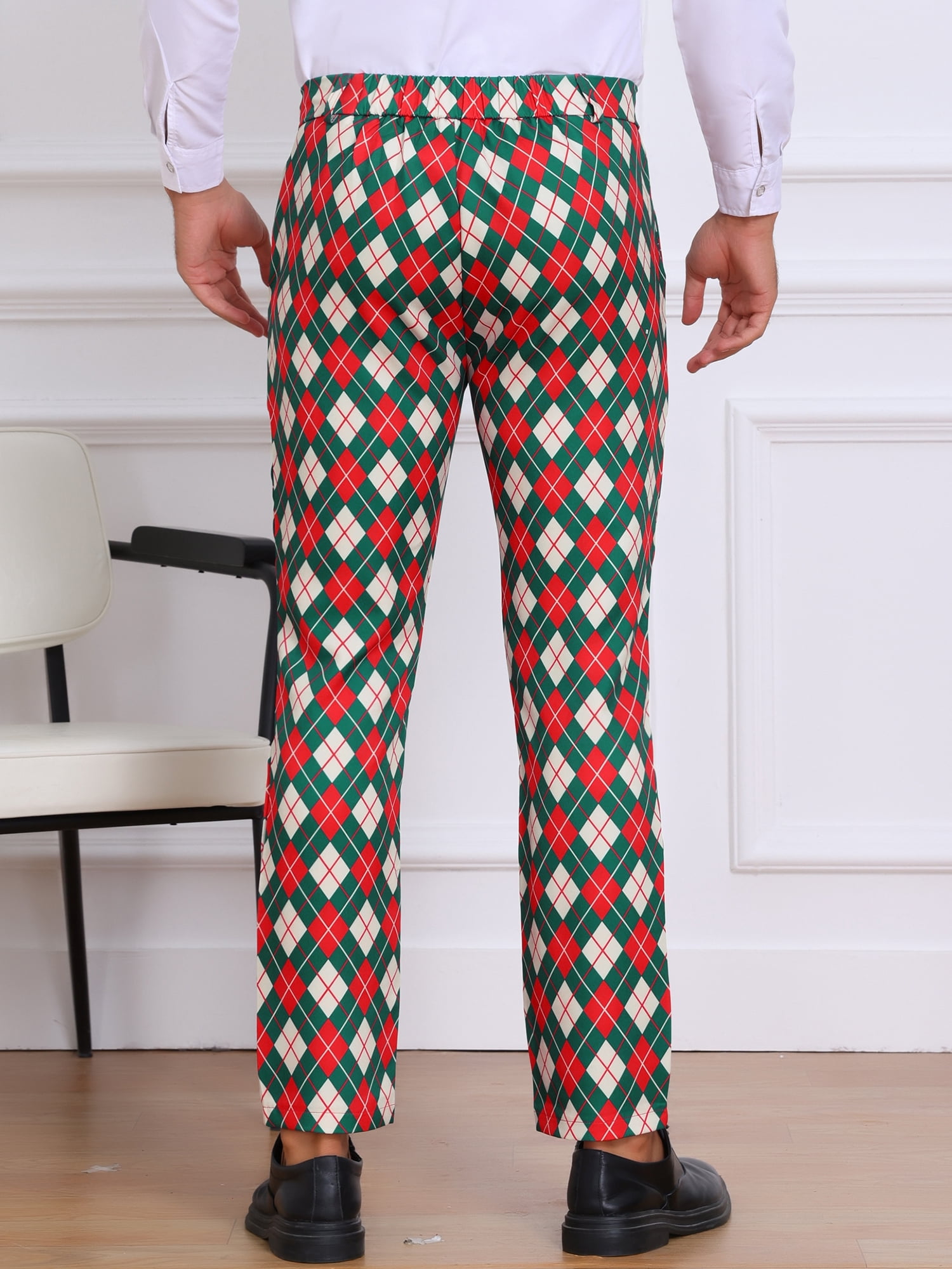 DARING DIVA Men's Argyle Pattern Flat Front Retro Plaid Printed Golf Pants 36 Green Red