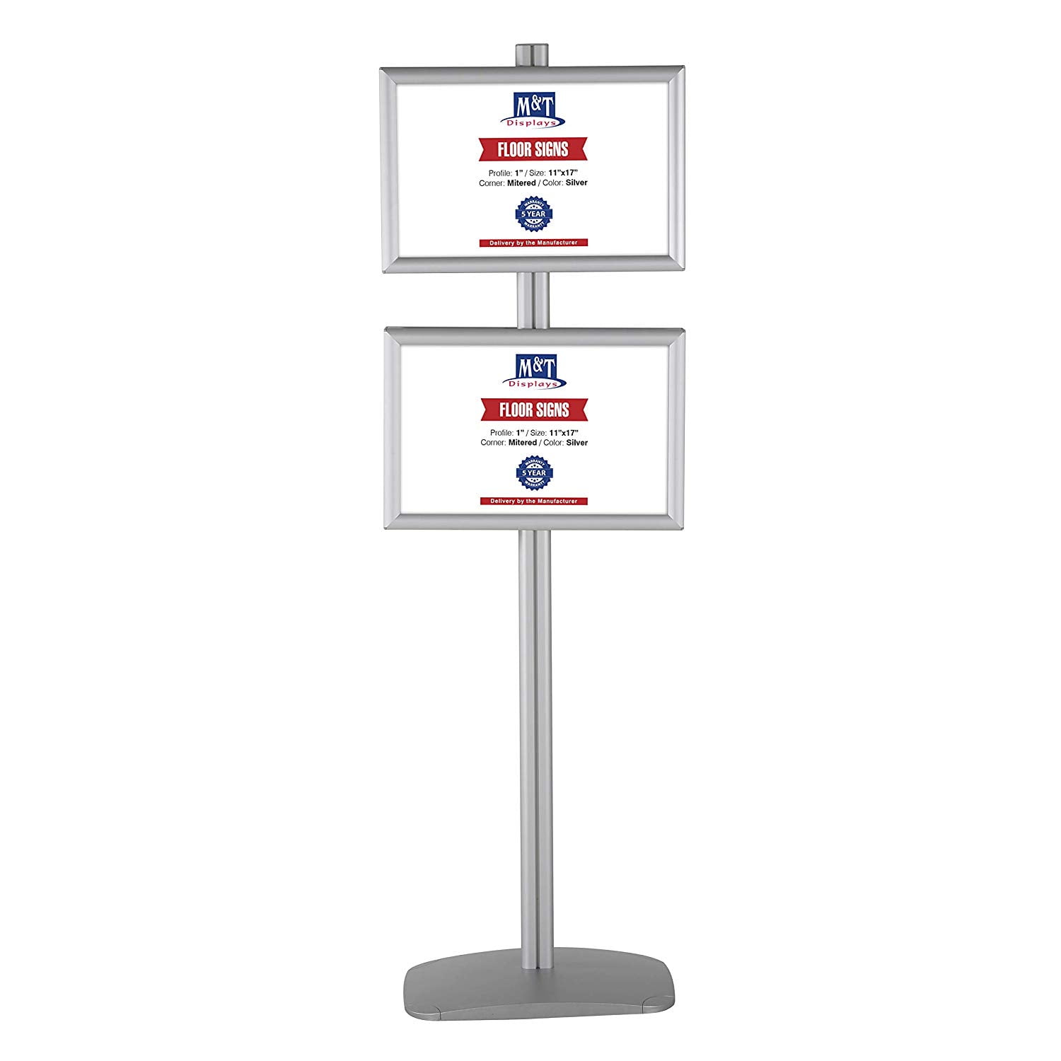 MT Displays Free Standing Display Advertising Stand with x (11x17) Front  Loading snap Frame in Portrait Landscape Position, Double Sided (Silver) 