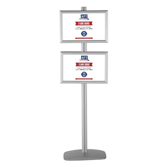 M&T Displays Free Standing Display Advertising Stand with 4 x (11x17) Front Loading snap Frame in Portrait Landscape Position, Double Sided (Silver)