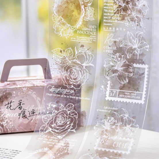 4-Piece - Girly Floral Watercolor PET Boxed Washi Tape Set, Floral Scent Series, Journaling Materials, DIY Decoration