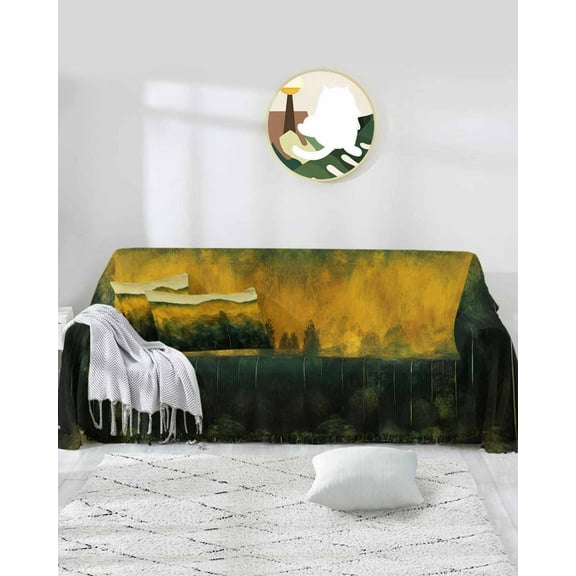 Fall Forest Sofa Covers for 3 Cushion Couch,Washable Sectional & L Shape Couch Covers for Dogs/Cat/Kid,Green Mountain Sky Modern Abstract Painted Art Non Slip Sofa Slipcover Futon Cover 71x150