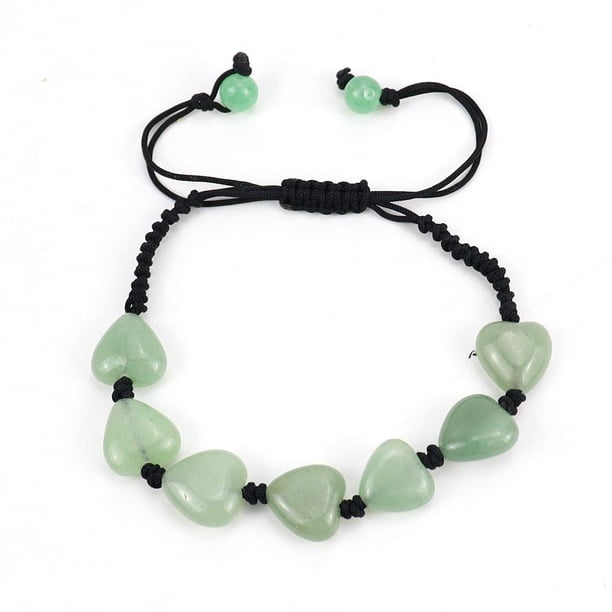 Nvzi Pulsera de cuentas hecha a mano, pulsera tejida con corazón de piedra natural, pulsera simple y ajustable (verde)