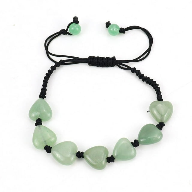 Nvzi Pulsera de cuentas hecha a mano, pulsera tejida con corazón de piedra natural, pulsera simple y ajustable (verde)