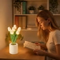 thumbnail image 6 of FENGGHAO Mothers Day Tulip Night Light 6 Heads White Artificial Flower LED Lamp with Vase Dimmable Rechargeable Table Centerpiece Home Decor, 6 of 7