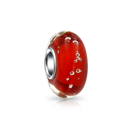 Red Glass Bead Bracelet Red White Bubble Murano Glass 925 Sterling Silver Core Spacer Bead Fits European Charm Bracelet For Women For Teens ()