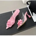 thumbnail image 1 of Zapatos de tacón alto con flores de seda decorativas para mujer, sexys, de PVC, con tira trasera, para fiesta, verano 2024, 1 of 6