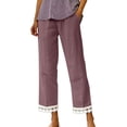 thumbnail image 3 of Fashion Plus Size Casual Pants for Womens Summer Cotton and Linen Solid Color Ruffle Elastic Waist High Waist Long Pants, 3 of 6