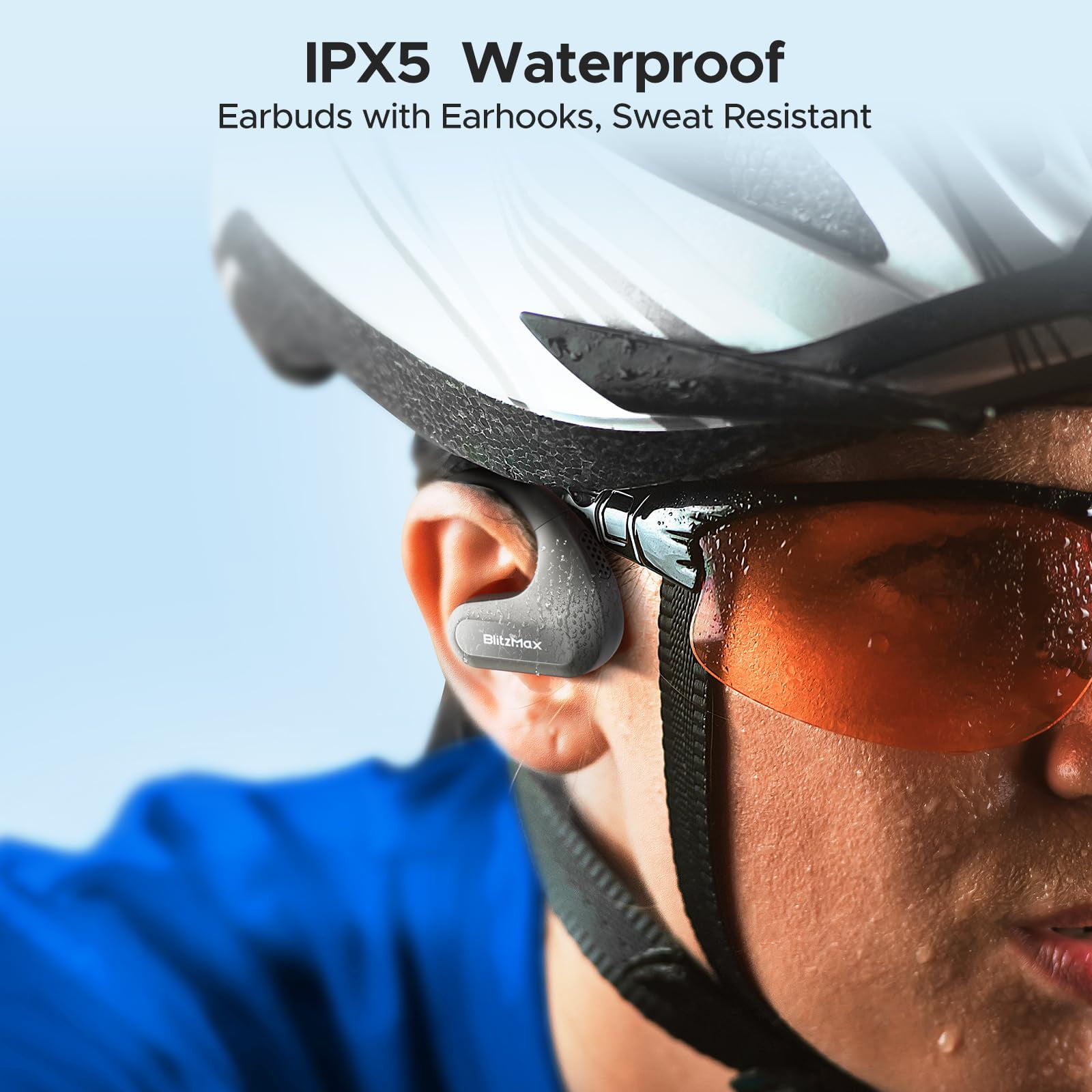 BlitzMax Open Ear Headphones,True Wireless Bluetooth 5.3 Open Ear Earbuds, Enhanced Bass 16.2mm Drivers, Long-Lasting Comfort, 60H Playtime LED Display, IPX5 Waterproof for Sports, Driving
