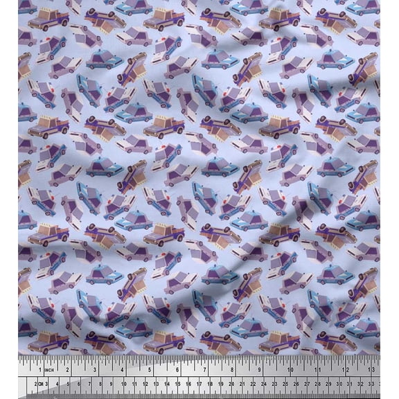 Soimoi Rayon Crepe Fabric Car Transport Decor Fabric Printed Yard 46 Inch Wide