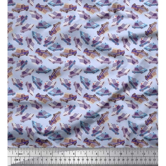 Soimoi Modal Satin Fabric Car Transport Printed Craft Fabric by The Yard 42 Inch Wide