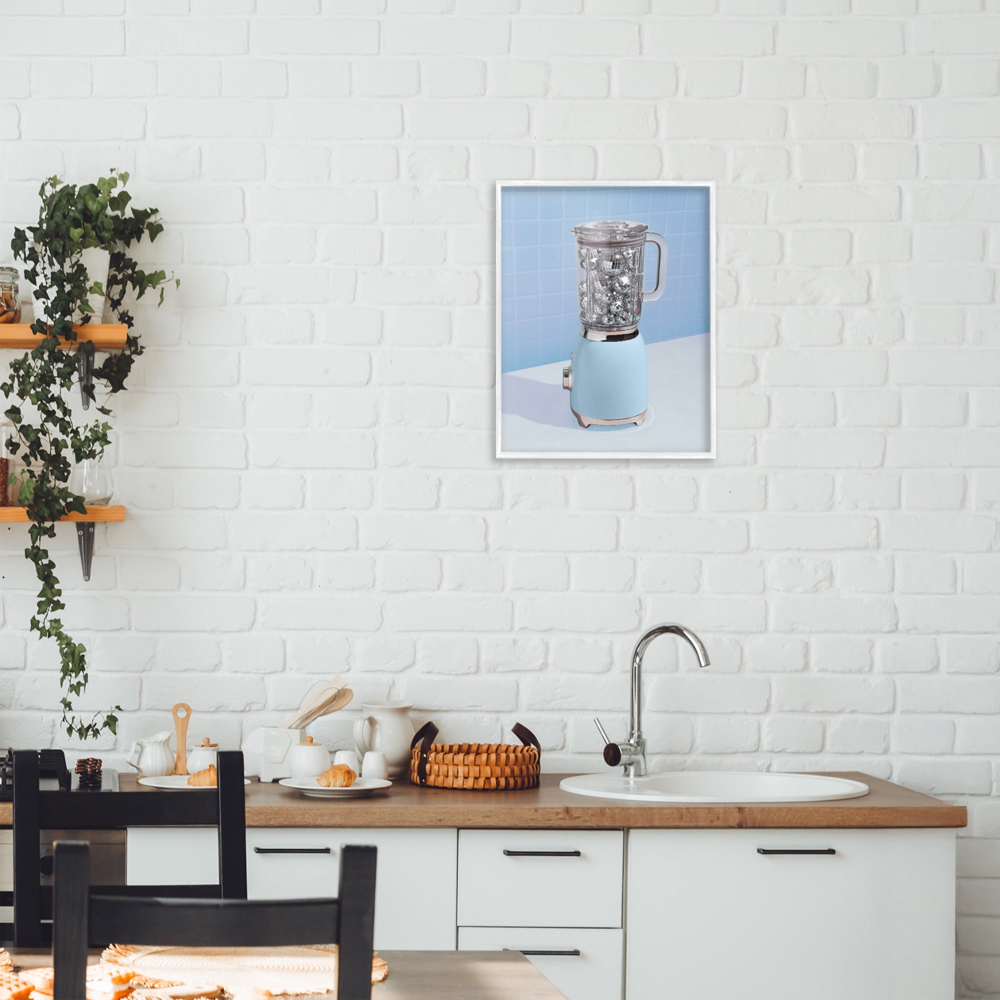 Stupell Industries Disco Drink Mixer over Blue White Framed Giclee Art, design by LISH Creative
