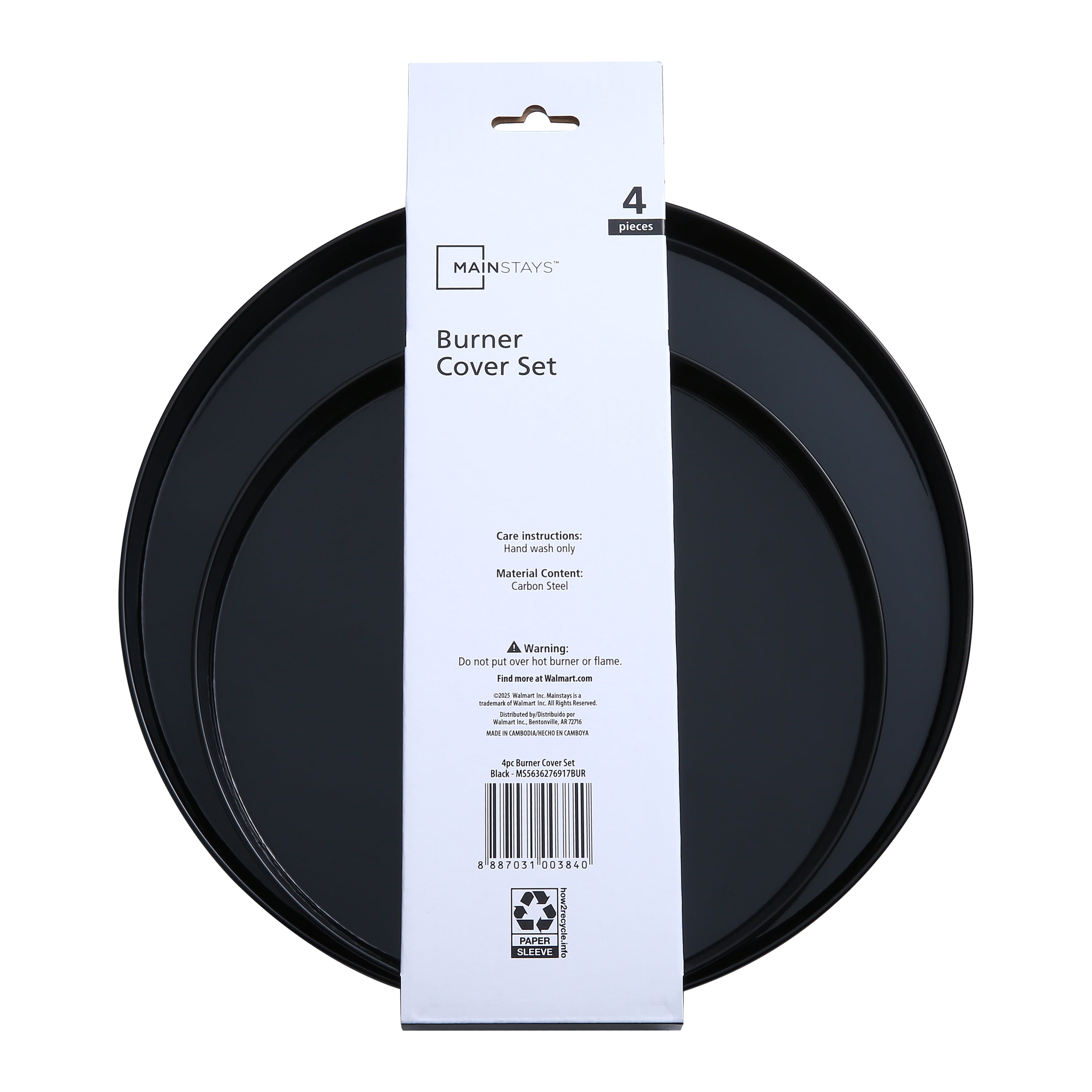 Mainstays Black Carbon Steel Range Burner Cover, 4 Count