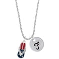 thumbnail image 1 of Delight Jewelry Silvertone USA Patriotic Flip Flop with White Star Silvertone Script Initial Disc - F - Charm Necklace, 20"+3", 1 of 4