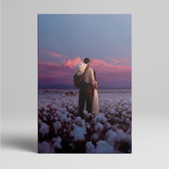 1pc Romantic Couple Standing in Cotton Field at Sunset Framed Decor room hanging Wall Picture Decor for Home Gifts, living room, bathroom, bedroom, kitchen wall art decor canvas wall art