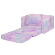 Delta Children Cozee 2-in-1 Convertible Sofa to Lounger - Comfy Flip Open Couch/Sleeper for Kids, Pink Tie Dye